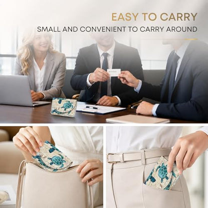 Business Card Holder，PU Leather Business Card Case for Purse，Pocket Travel Name Card Case Holder Wallet for Men Gift，Portable Magnetic Business Card Carrier Sea Turtle - color: Sea Turtle