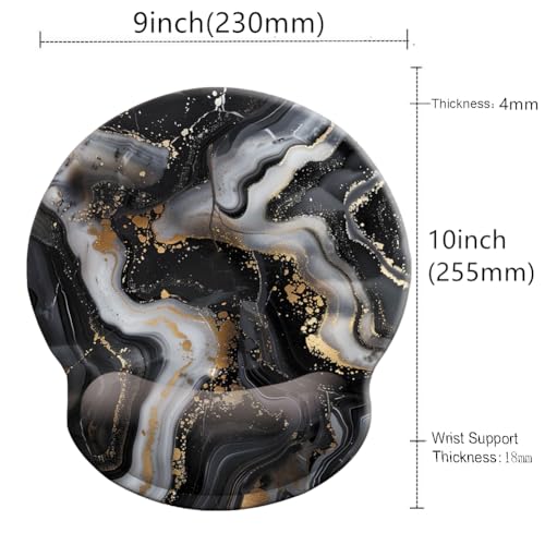 Ergonomic Memory Foam Wrist Support Mouse Pad Comfortable Padded Wrist Mousepads 9in X10in Pain Relief Desktop Mouse Mat (Grey Golden Black Marble Foam) - color: Grey Golden Black Marble Foam