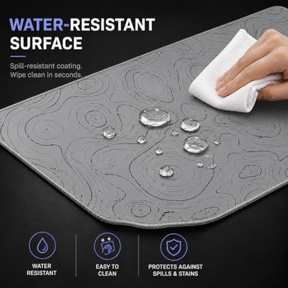 Topographic Gaming Mouse Pad 35.4x15.7 Inch, 0.12 Thickness, Extended Full Desk Mat, Non-Slip Rubber Base, Water Resistant Surface, Black Mousepad for PC Gaming, Office, E-Sports - color: Grey Topographic Map