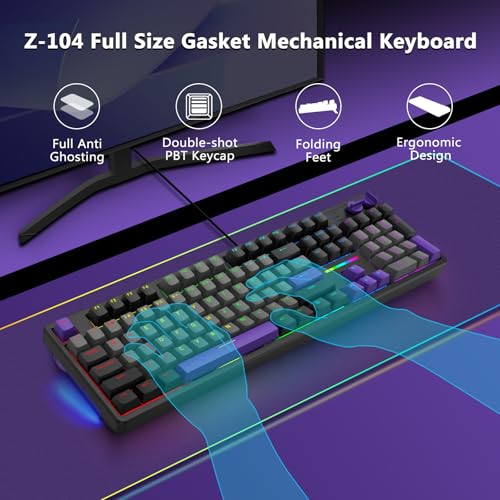 E-YOOSO Wired Creamy Mechanical Keyboard, Led Backlit for PC/Mac, Black | Gasket Structure with Sound Dampening Foam, Hot Swappable, Pre-lubed Linear Switches, Full Size Custom Gaming Keyboard - color: Grey Black Purple