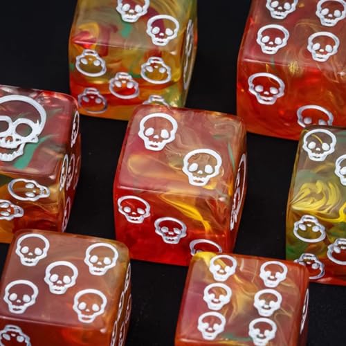 Skull Dice,10 Pieces 16MM Halloween D6 Dice Mini Skull Face,Unique 6 Sided Dice Set Standard Game Dice for MTG DND Tenzi Farkle Yahtzee Bunco or Math Learning(Red) - color: Red
