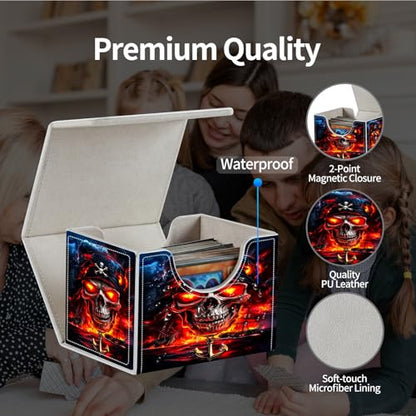 PU Leather Deck Box for MTG Commander Cards, Fits 100+ Double Sleeved Cards, Secure Magnetic Trading Card Storage Case for TCG CCG,Flaming Skeleton Captain - color: Flaming Skeleton Captain