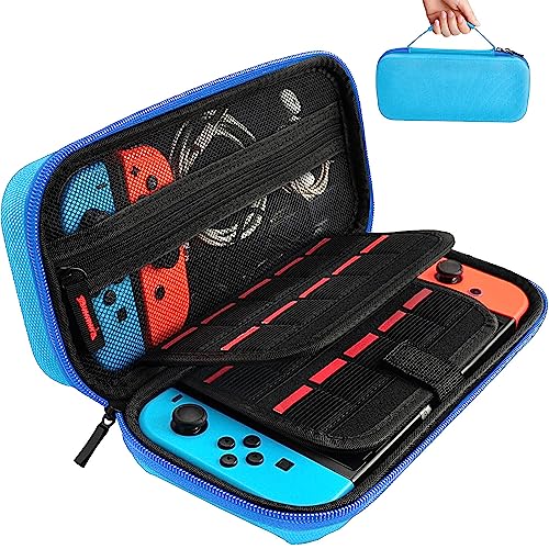 daydayup Switch Carrying Case Compatible with Nintendo Switch/Switch OLED, with 20 Games Cartridges Protective Hard Shell Travel Carrying Case Pouch for Console & Accessories, Blue - color: Blue, size: 2017-Inch