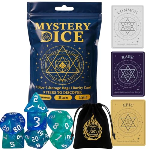 Mystery Dice Set of 7 Polyhedral Dice, DND Dice Set with Storage Bag and Rarity Card, RPG Dice, for Role Playing, Table Games (1 Pack) - style: 1 Pack