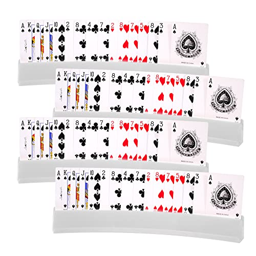 (Set of 4) Playing Card Holder for Kids Seniors, Domino Holder, Plastic Hands Free Cards Holders for Canasta, Poker Parties, Dominoes (White) - color: White