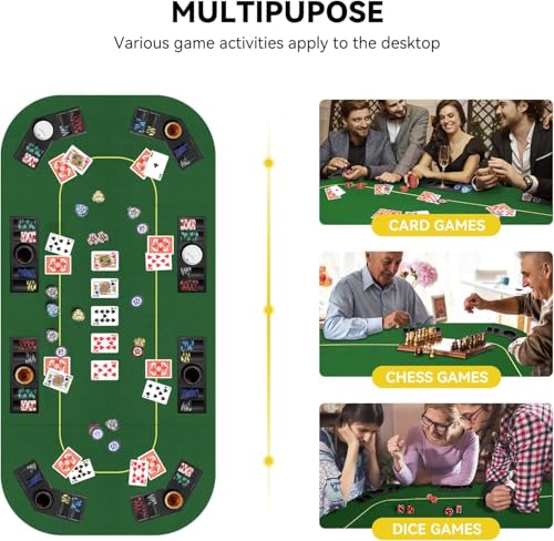 Foldable Poker Table Top with Chips Tray & Cup Holders, Carrying Bag | 79 x 36 Inch Rectangular Poker Table Topper Green Felt, Professional Texas Hold’em Poker Mat for Card Casino Games - color: Yellow