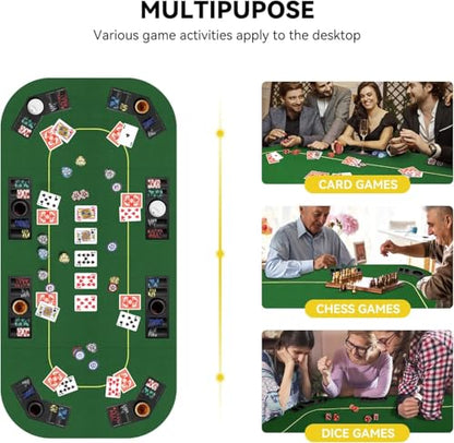 Foldable Poker Table Top with Chips Tray & Cup Holders, Carrying Bag | 79 x 36 Inch Rectangular Poker Table Topper Green Felt, Professional Texas Hold’em Poker Mat for Card Casino Games - color: Yellow