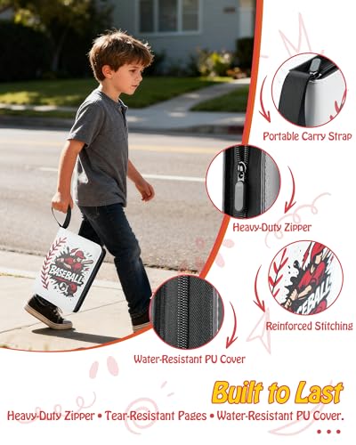 Best baseball card binder 4-Pocket holds 480 cards, 120 pages side-loading, PU leather zip waterproof cover, acid-free pages, for home storage & card shows, baseball cars binder, gift kids boys girls! - color: 4-White
