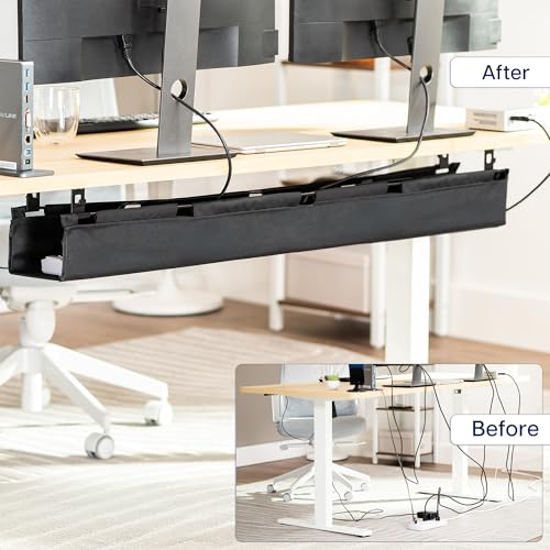 VIVO Screw-on Under Desk 47 inch Fabric Cable Management Tray, Wire Concealer, Power Strip Storage, Workspace Organization, Easy Fold Down Access, Black, DESK-AC47F-S - size: 47"