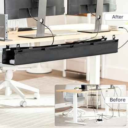 VIVO Screw-on Under Desk 47 inch Fabric Cable Management Tray, Wire Concealer, Power Strip Storage, Workspace Organization, Easy Fold Down Access, Black, DESK-AC47F-S - size: 47"