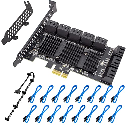 PCIe SATA 16 Port Expansion Card - 6 Gbps SATA 3.0 Controller, Low Profile Bracket, Supports 16 SATA3 Devices, Compatible with Windows, MAC, Linux - color: PCIE SATA 16 port