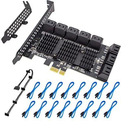 PCIe SATA 16 Port Expansion Card - 6 Gbps SATA 3.0 Controller, Low Profile Bracket, Supports 16 SATA3 Devices, Compatible with Windows, MAC, Linux - color: PCIE SATA 16 port