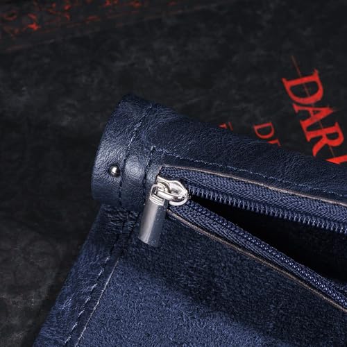 Cusdie 2 in 1 Dice Rolling Mat & Zippered Dice Holder Dice Tray- Compatible with DND Polyhedral Dice (Leatherette-Dark Blue) - color: Leatherette-dark Blue