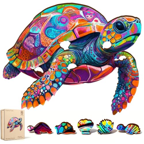 Mys Aurora Colorful Turtle Puzzles for Adults 200 Pieces Ocean Wood Puzzles | 5MM Thick Wooden Jigsaw Puzzles, Unique Shape Puzzle for Adults and Kids Birthday Gifts Family Game 11.4 * 11.4 inches - color: Colorful Turtle, size: 200 Pieces