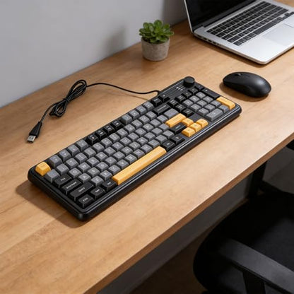 PUSOKEI Wired Gaming Keyboard, RGB Backlit Membrane Keyboard with Knob, Silent Anti Ghosting Keys, PBT Keycaps, Ultra Compact Ergonomic Keyboards for PC Laptop
