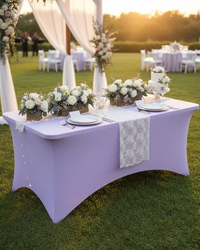 Fixwal Lavender Stretch Table Cloth Rectangle 2 Pack 6Ft, Spandex Fitted Table Covers Washable for Party, Trade Show, Banquet, Wedding, Buffet - color: Lavender, size: 6 Ft