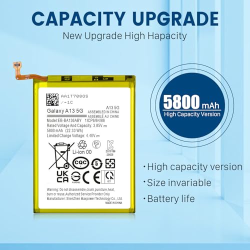 SHENMZ 5800mAh Battery for Galaxy A13 5G SM-A136 with Repair Tools | EB-BA136ABY Battery for Samsung Galaxy A13 5G SM-A136U/U1/W Overcharge/Overheat/Short-Circuit Protection - style: A13