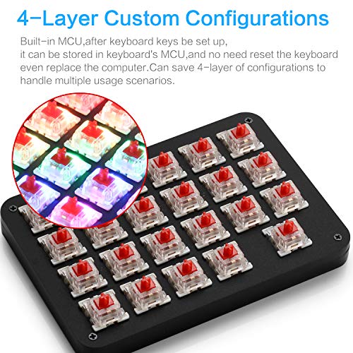Koolertron One Handed Macro Mechanical Keyboard, RGB LED Backlit Portable Mini One-Handed Mechanical Gaming Keypad 23 Fully Programmable Keys Red Switches (RGB Backlit/Red switches) - style: 23 keys/RGB Backlit/Red switches