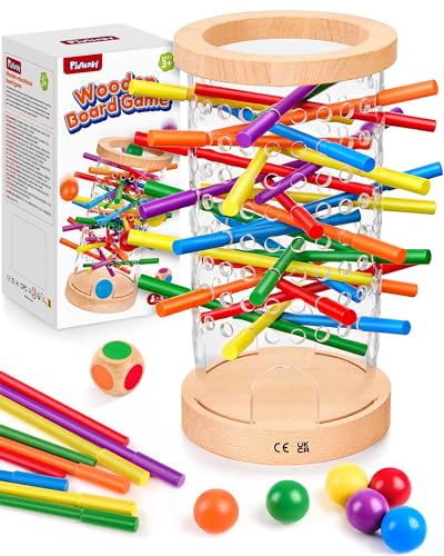 Montessori Wooden Board Games for Kids Ages 4-8, 42 Wooden Sticks Game Quick Setup, Board Games for Kids 4-6, Fine Motor Skills Toy Montessori Toys for 3 4 5 6 Year Olds, Family Games Gift Boys Girls