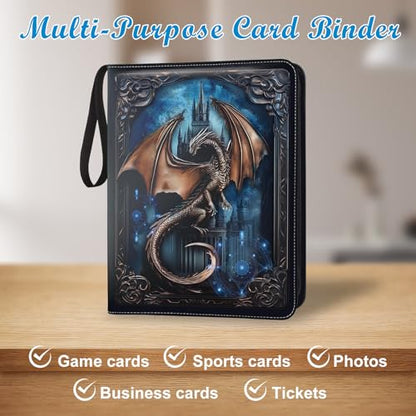 9 Pocket Trading Card Binder 1008 Cards Collection Albums with 56 Removable Sleeves Card Book Holder Premium Leather Collection Storage Binders Compatible with TCG MTG Sport Cards(Dragon) - style: Dragon Card Albums