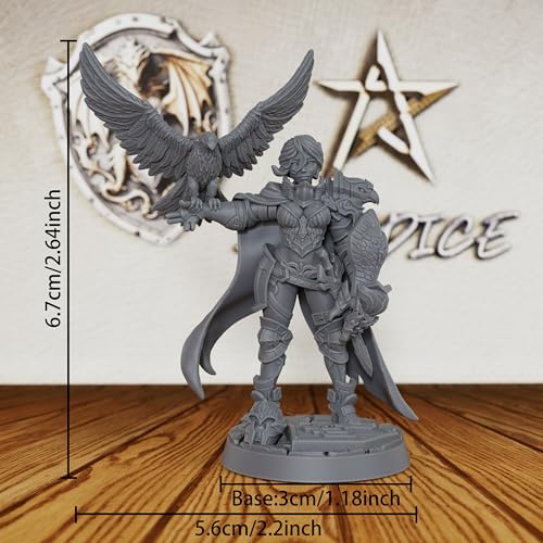 AUSPDICE Heroic 28mm Unpainted DND Miniature, Falconer Ward Paladin AS367 | Female Fantasy Figure with Falcon, Sword and Shield for Dungeons and Dragons, TTRPG, Tabletop RPG Games and Dungeon Masters