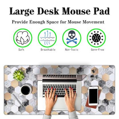 XXL Mouse Pad Desk Mat Large Gaming Mouse Pads Computer Mats 900X400 Mousepad Non-Slip Rubber Base Waterproof with Stitched Edges 35.4" X 15.7" for Game Office, Geometric Abstract - color: Marble