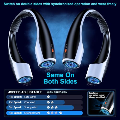 AI Neck Fan, 4 Speeds Adjustable Portable Personal Fan Rechargeable, 4000 mAh Battery Faster Cooling Wearable Fan, Ultra Quiet for Home, Office, Travel, Outdoor - Black - color: Black