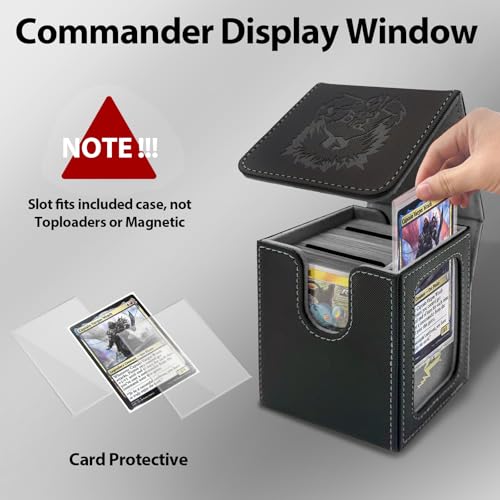 Card Deck Box with MTG Commander Display, Fits 100 Double Sleeved Cards, Magnetic Deck Case compatible with TCG Black/Gray - color: Black/Grey