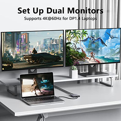USB-C to Dual 4K DisplayPort Splitter Adapter, USB-C to DisplayPort | Dual Monitor Converter 4K@60Hz, USB-C DisplayPort Hub Compatible for Dell XPS 13/15, Lenovo Yoga, Samsung, Chromebook, HP