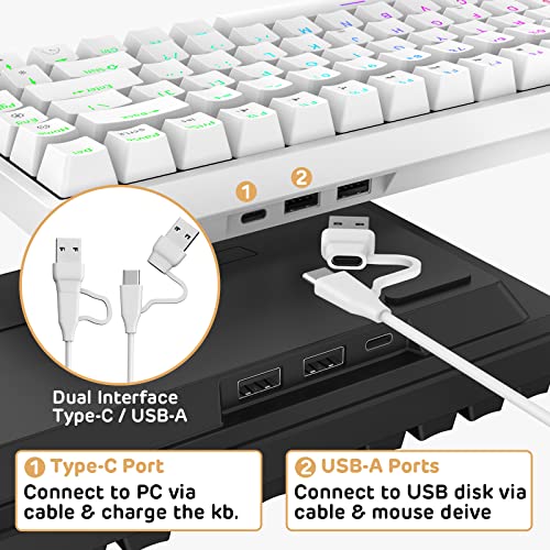 RK ROYAL KLUDGE RK84 Wired RGB 75% Hot Swappable Mechanical Keyboard, 84 Keys Tenkeyless TKL Gaming Keyboard w/Programmable Software, RK Brown Switch - color: White, size: Hot Swappable Brown Switch