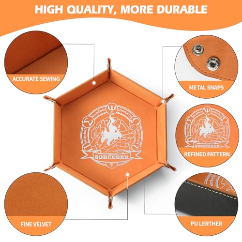 Grajar 6 Pcs DND Dice Tray with Characters Pattern for RPG D&D Table Games - Folding PU Leather and Velvet Rolling Holder Storage Box - color: Character Series 1