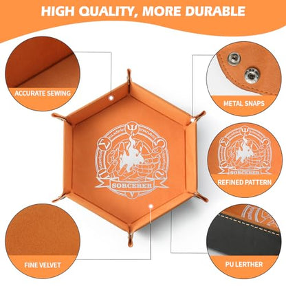 Grajar 6 Pcs DND Dice Tray with Characters Pattern for RPG D&D Table Games - Folding PU Leather and Velvet Rolling Holder Storage Box - color: Character Series 1