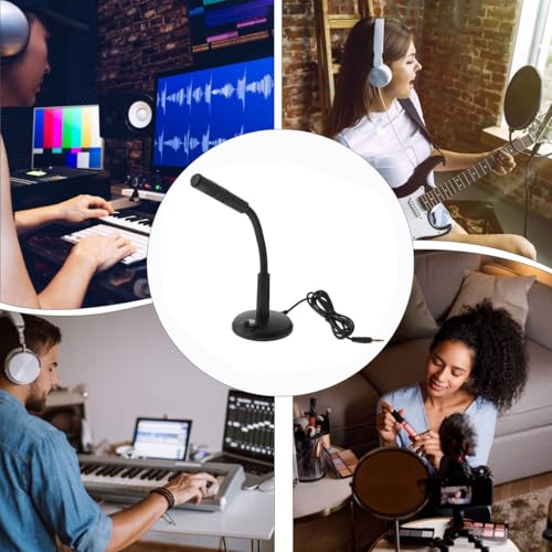 BESPORTBLE Desktop Microphone 3.5mm Black Plastic Adjustable Meeting Mic | Stable Pedestal Base, Simple Plug-And-Use Operation, Suited for Live-Streaming and Singing Sessions