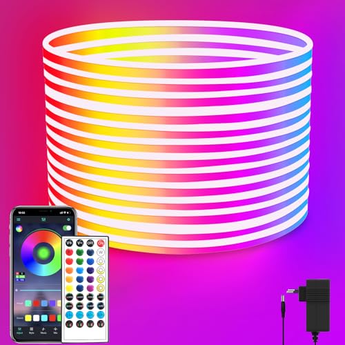 segrass 132Ft Neon Rope Lights,Flexible Led Rope Light Control with App/Remote,Multiple Mode Rope Lights,IP65 Outdoor RGB Led Neon Lights Waterproof,Music Sync Gaming Led Neon Light Strip for Bedroom