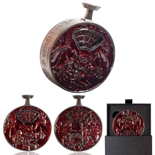 DND Dice Roller D4-D20 Metal Pocket Watch 3D Dragon Art Scarlet | All-in-one dnd spinner dice. metal pocket watch design.press to roll. zinc alloy metal. mtg ttrpg gifts - color: Dice Roller-scarlet