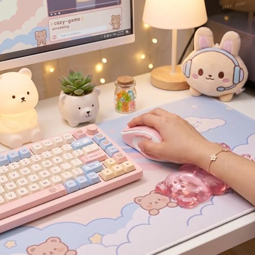 Gel Wrist Rest for Keyboard and Mouse Transparent Pink Bear Elbow Pad Cushion Ergonomic Cute Clear Cool Mouse Wrist Pad Silicone Non-Slip Support for Computer Gaming Home Office Women Hand Pillow - color: Bear Pink