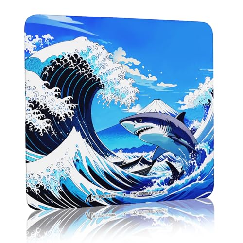 ATTACK SHARK CM05 Glass Gaming Mouse Pad,17.7x15.7 in Large Mouse Mat,Non Slip 9H Hard Mousepads,Nano-Textured Glass Surface with Improved Precision and Speed for FPS/MOBA-Wave Shark,Blue - color: Blue