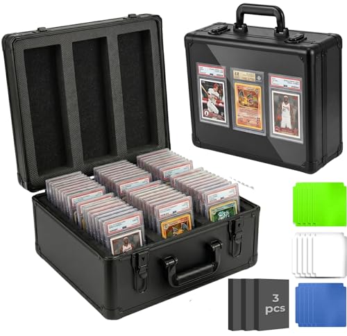 Baseball card storage box, 3 Row Lockable Graded Card Case with Acrylic Display, Holds 120+ BGS SGC PSA Slab Case & Sports Cards Case,Heavy Duty Proctive Baseball Card Storage Box