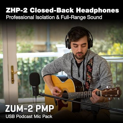 Zoom Zum-2 Podcast Mic Pack with USB Mic, Headphones & Stand | Perfect for Podcasters USB Microphone, Headphones, Tripod, Windscreen, and USB Cable Included
