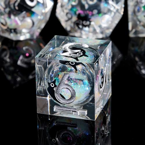 Polyhedral Dice Set D&D Sharp Edge Dice Resin Iridecent Mylar Galaxy for RPG Role Playing Compatible with DND Gift (White Quicksand + Black Cat) - color: White Quicksand Black Cat