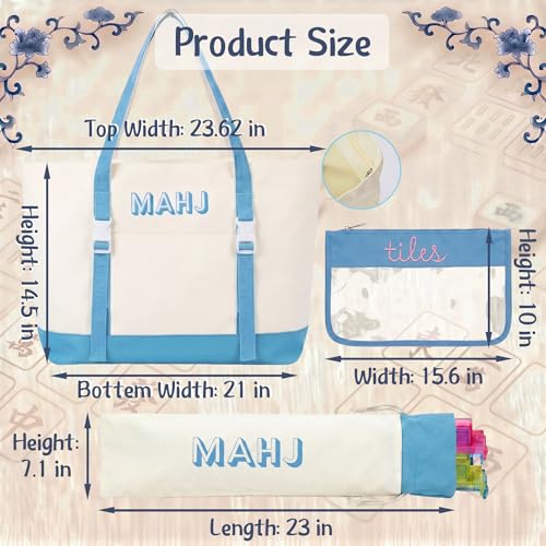 American Mahjong Tile Set, 166 Premium Blue Tiles, 4 All-in-One Color Racks/Pushers, Mahjong Accessories Mahjong Set Complete with Bag (Ma Jong, Mah-Jongg, Majiang)
