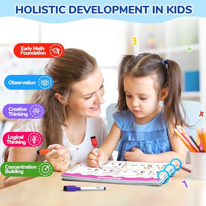 JoyCat Math Busy Book for Toddlers Reusable Preschool Workbook for Ages 3–8 | with 10 Dry-Erase Markers, Number Tracing & Counting Activity Book for Kids, Kindergarten Learning Activities, Travel-Ready - style: 5. Math