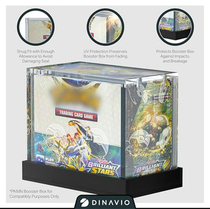 PKMN Booster Box Case Acrylic Display - Booster Box Protector Case - 8mm + 5mm Acrylic 5x3mm Magnets - Compatible with PKMN Booster Boxes (Black Base) - color: Black Base