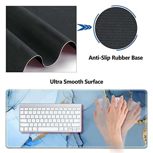 AIMSA Large Gaming Mouse Pad Set, Keyboard Wrist Rest Support Mouse Pad, Ergonomic Memory Foam Multifunctional Extended Desk Mat 35x15.7in Anti-Slip Rubber Base for Office Home, Blue Marble - color: Blue Marble