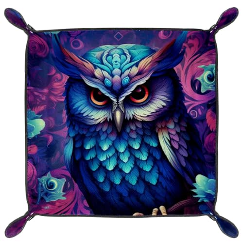 Neon Owl Dice Tray PU Leather Dice Rolling Tray Folding Dice Holder for Dice Games, Like RPG, DND and Other Table Games - color: Multi 1