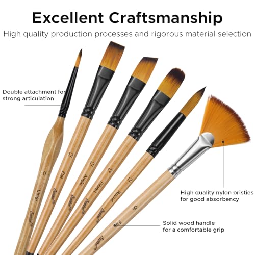 Bougimal 33 Pcs Paint Brush Set, No-Shedding Artist Paint Brushes | Art Paint Brushes with Flat Round Filbert Fan Angle Detail Brush for Acrylic, Oil, Watercolor, for Artists & Beginners - color: Wooden 2
