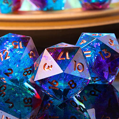 Single D20 Dice - 22mm, 20 Sided D&D Dice for Dungeons and Dragons, DND Dice with Resin Sharp Edge, Handmade Polyhedral for RPG, Roleplaying Games MTG Table Games(Blue Red) - color: D20-blud Red