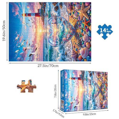 Love Pebbles Beach Puzzles for Adults 1000 Pieces | 1:1 HD Poster,Letter Markings on Back,Matte Oil,High Bite Force - color: Love Pebbles Beach