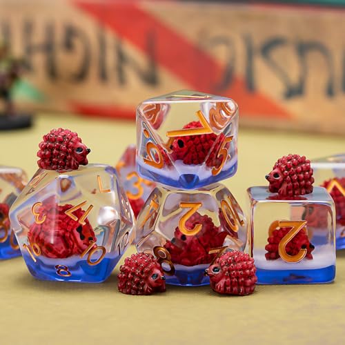 Resin D&D Dice Set, Hedgehog Animal Polyhedral Dice for Dungeons and Dragons, RPG, MTG DND 7-DIE (D4, D6, D8, D10, D12, D20, D%) - color: Hedgehog