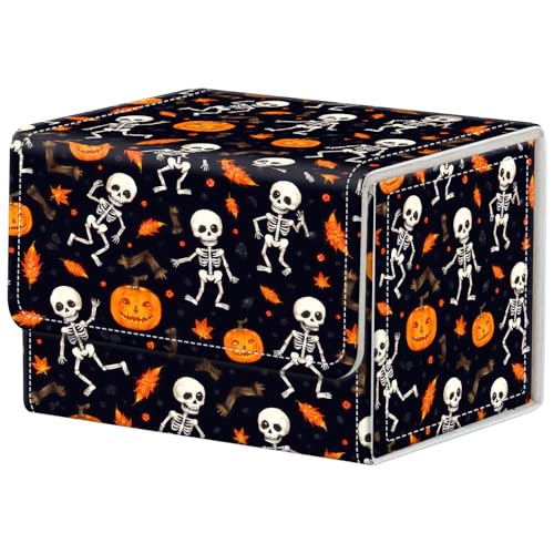 Skeletons and Pumpkins Deck Box for MTG Commander | Holds 100+ Double-Sleeved Cards | Strong Magnetic TCG Card Case for Collectible Games - color: Skeletons and Pumpkins